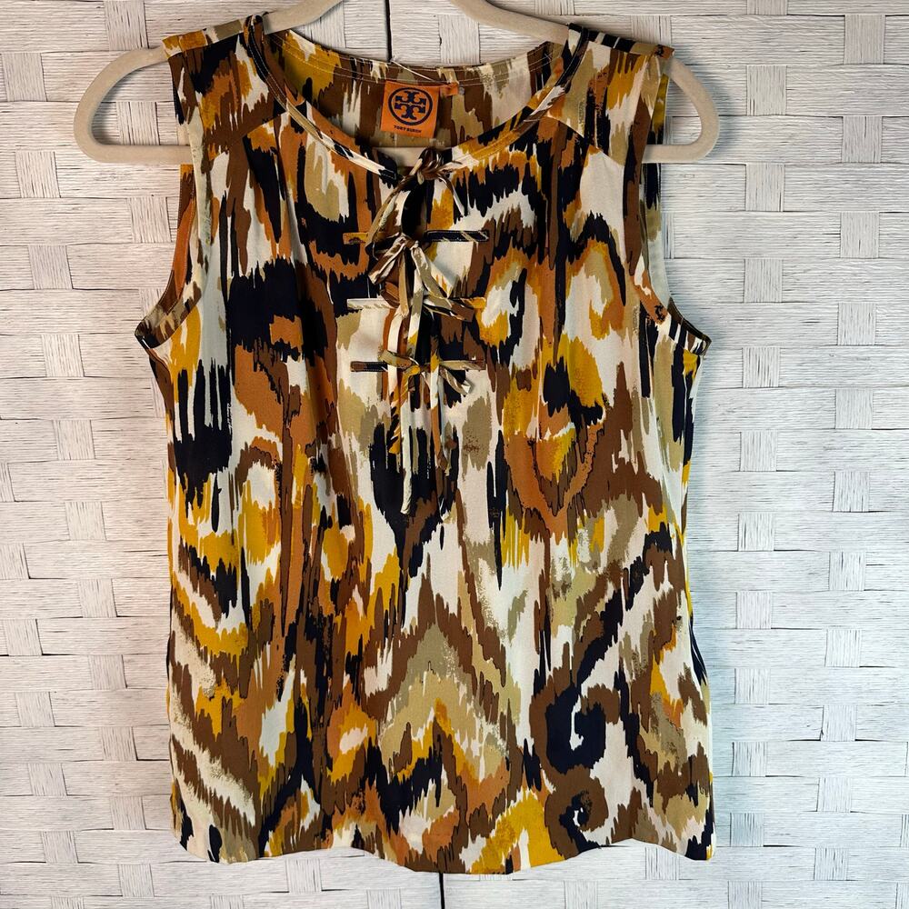 Tory Burch sleeveless blouse 1/4 tie up front colorful business casual feminine‎